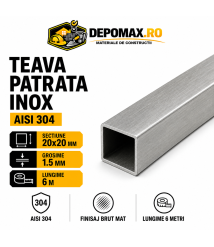 Teava patrata inox AISI 304, 20 x 20 x 1.5 mm, 6 metri